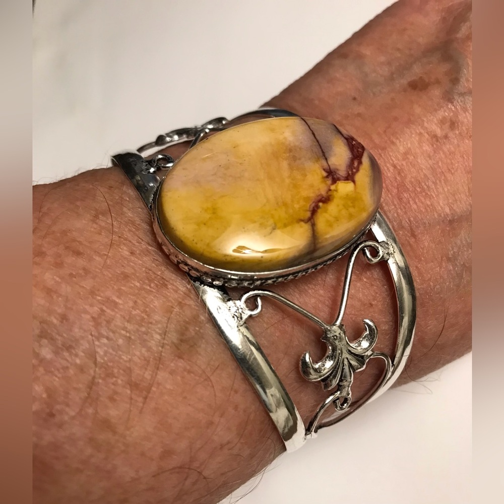 Jasper Stamped 925 Sterling Silver Cuff Bracelet